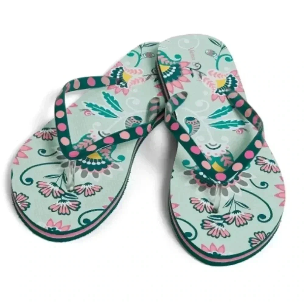 Vera Bradley Mint‎ Flowers Flip Flops NWOT